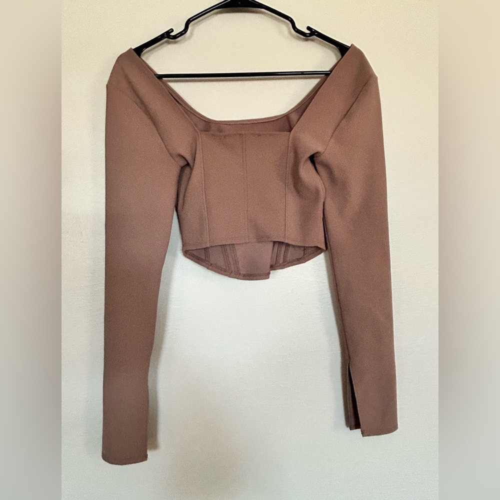 Abercrombie & Fitch brown cropped corset top long sleeve xs - Picture 3 of 6